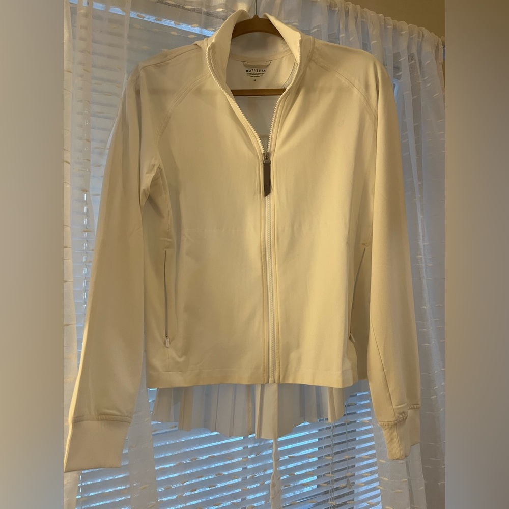 ATHLETA white “power of she” athletic jacket   NWT